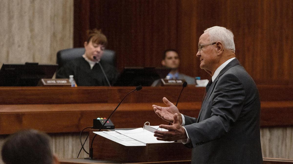 Monte Neil Stewart of Las Vegas, representing the Idaho Legislature, speaks to the Idaho Supreme Court in August about the challenges to the Legislature’s abortion laws.