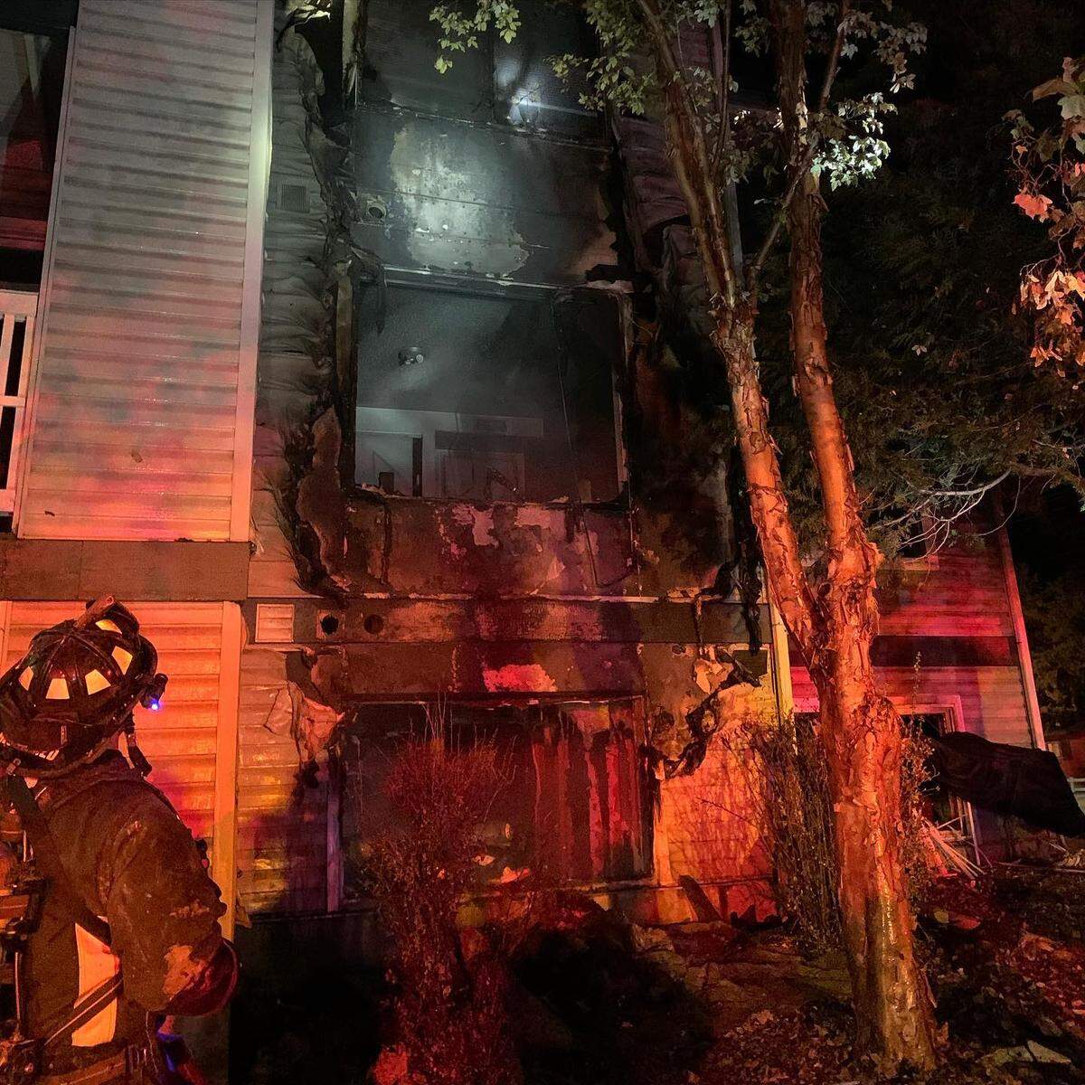 The apartment building was damaged in the Sunday morning fire on North Lakeharbor Lane near Silver Lake in Northwest Boise.