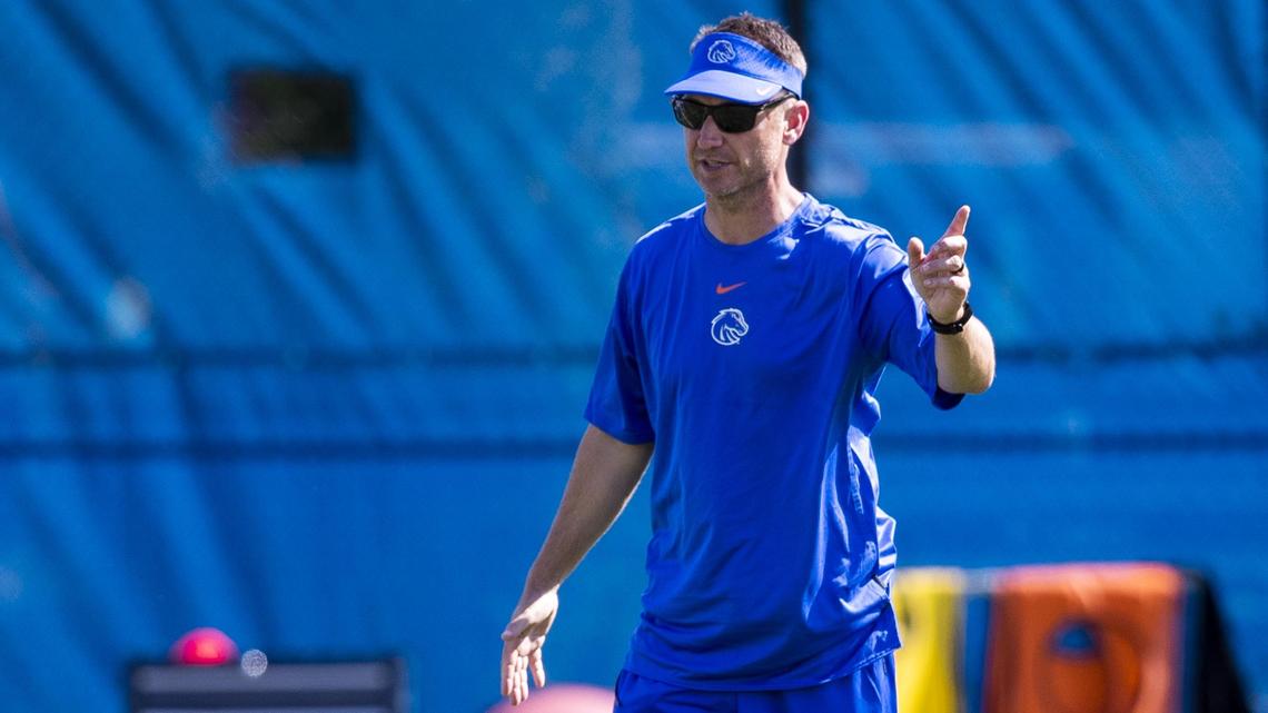 Boise State wide receivers coach Eric Kiesau at fall camp Friday, Aug. 2, 2019.