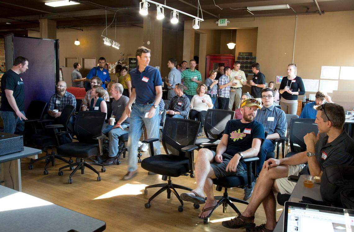 Coding experts, students, instructors and potential employers gather for a series of presentations at Trailhead in Downtown Boise in 2016.