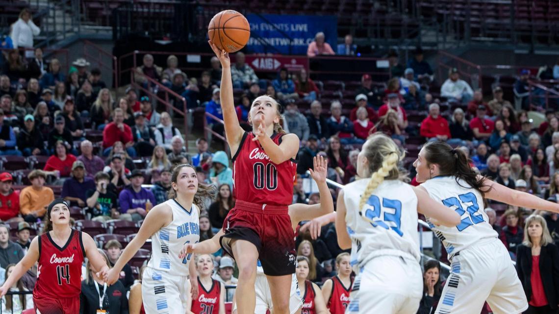 Council’s Rhianna Iveson finds an open lane during last year’s state championship win over Dietrich.