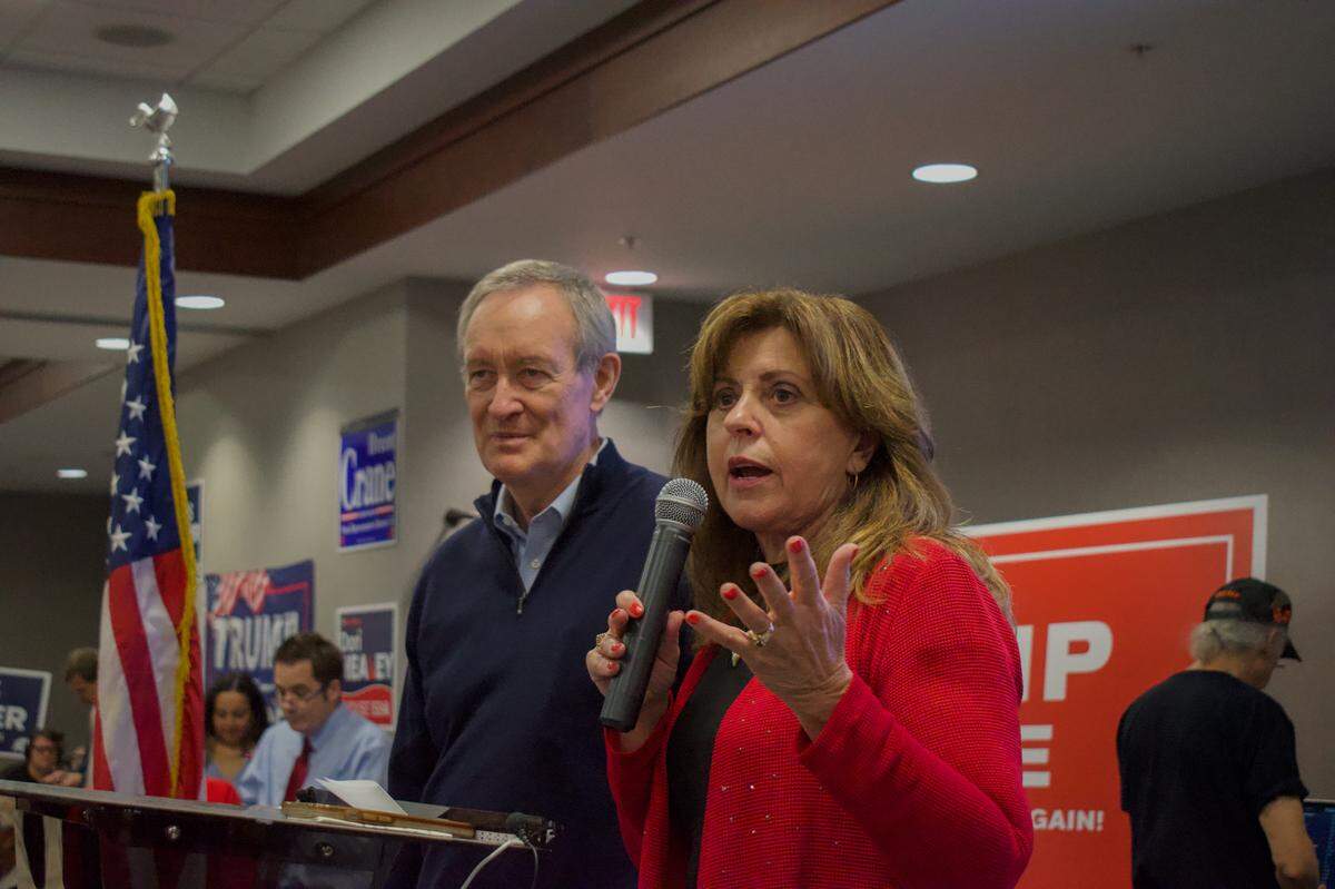 Dorothy Moon, chair of Idaho Republican Party, right, with U.S. Sen. Mike Crapo at the official Republican watch party on Nov. 5.