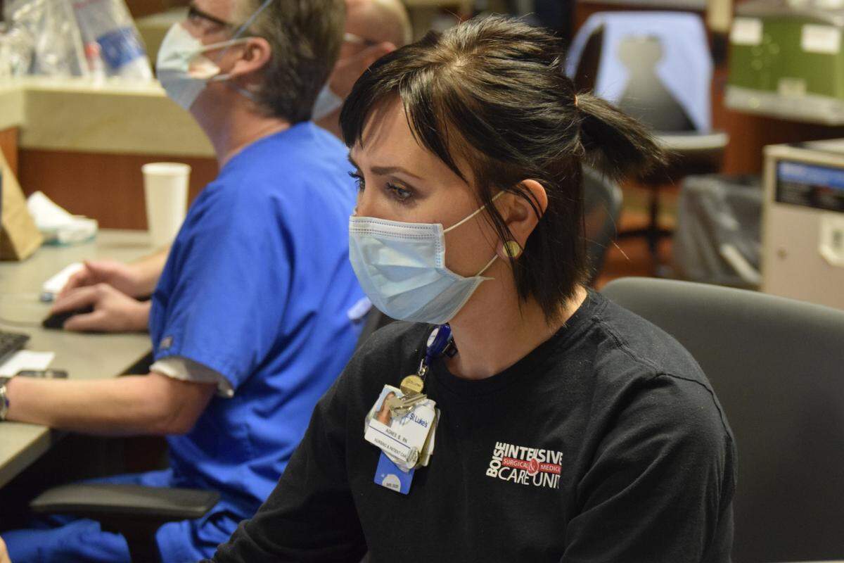 Agnes Boisvert works in the COVID-19 intensive care unit at the St. Luke’s Boise Medical Center and says the pandemic is taking a toll on Idaho’s health care system. “This is what we were fearing,” said Boisvert, a critical care registered nurse.