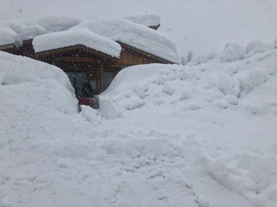 Soldier Mountain Ski Area in Fairfield, Idaho, was closed Thursday, Feb. 28, as crews tried to clear out snow. The region got about 10 feet of snow in February, one of several precipitation records set around the state.