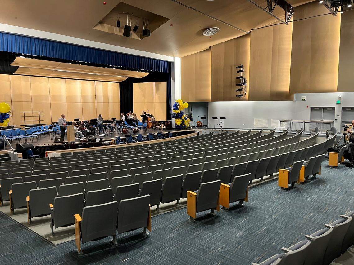 The inside of the new Meridian High School Performing Arts Center,