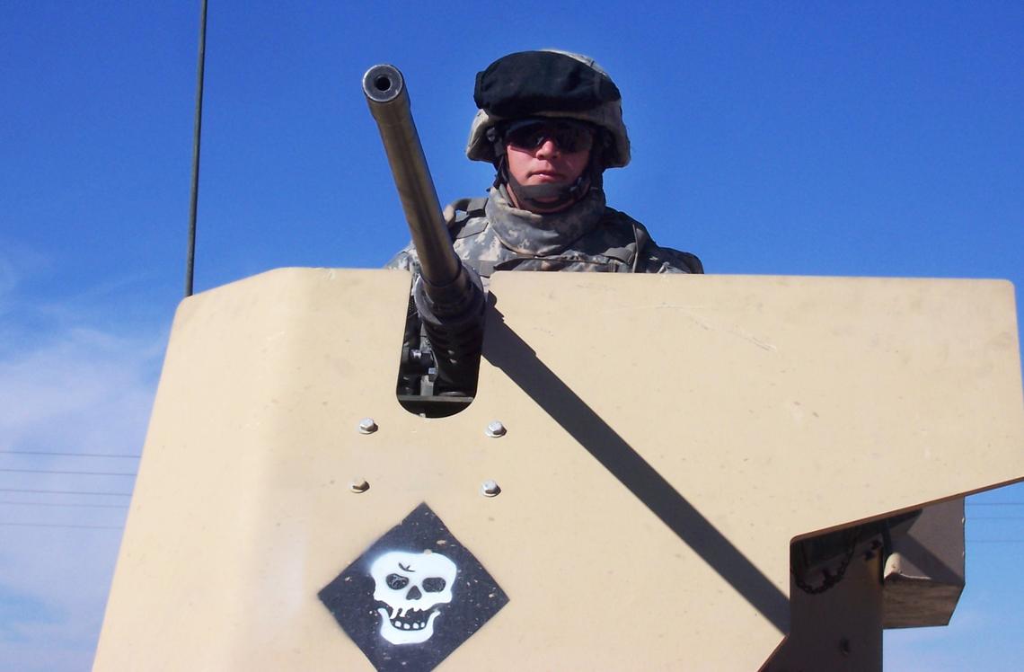 Jared Hatch, of Kuna, is in the turret of an Up-Armored Hummvee in Northern Iraq, manning the .50 caliber machine gun. “The unit I served with was the 1st battalion 37th armored regiment known as the Bandits,” he said, hence the bandit skull insignia.
