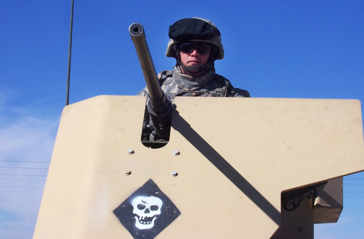 Jared Hatch, of Kuna, is in the turret of an Up-Armored Hummvee in Northern Iraq, manning the .50 caliber machine gun. “The unit I served with was the 1st battalion 37th armored regiment known as the Bandits,” he said, hence the bandit skull insignia.