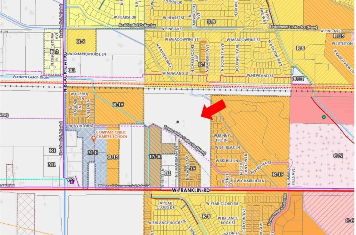 The 21.4-acre site of the Conger Group’s proposed Newkirk Neighborhood, along the north side of Franklin Road and east of Black Cat Road.