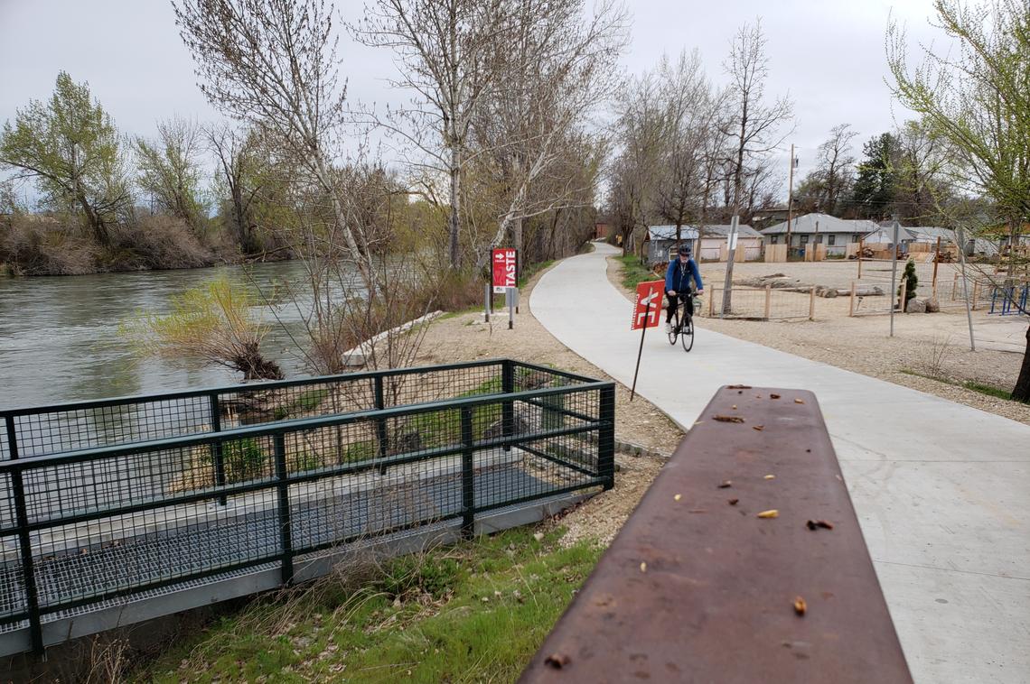 The 34th Street Market, which operated in 2018 on a temporary use permit, is located next to the Greenbelt on the north end of East 34th Street in Garden City. The Boise River is at the left and Quinns Pond and Esther Simplot Park are just west, behind the view of the photo.