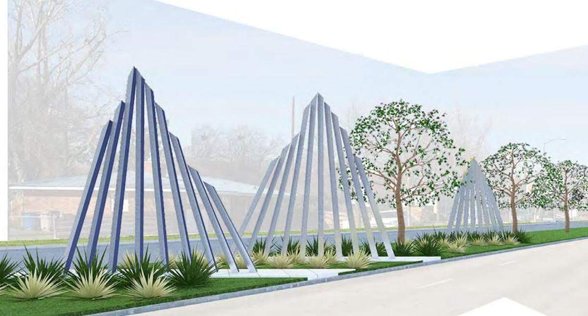 “Valley Gates” is one of three proposed public art installations for the Vista Avenue gateway corridor. It references the Vista Neighborhood’s history and the area’s topography.