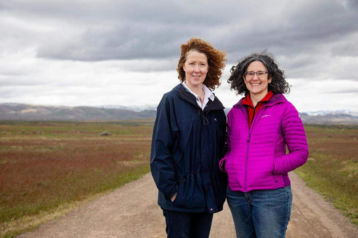 Tracy Stone-Manning, Director of the Bureau of Land Management of the United States, and Karen Kelleher, BLM Idaho State Director, visit a BLM fire break site in Elmore County on May 3.