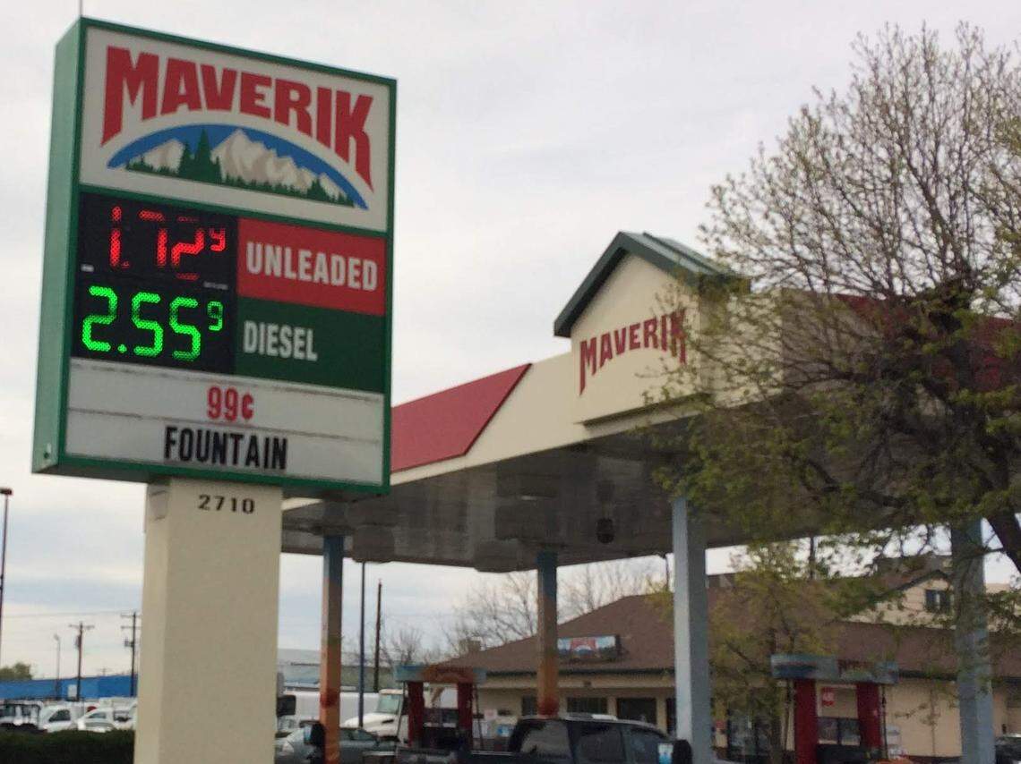 Gasoline prices are still falling as coronavirus lockdowns persist in Idaho and elsewhere and discourage driving. This Maverik station on West Main at 27th streets in Boise offered regular unleaded for $1.729 on on Saturday.
