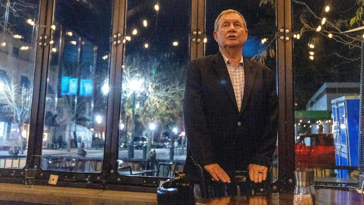 Boise mayoral candidate Mike Masterson speaks to people at his Election Night party at 13th Street Pub and Grill.