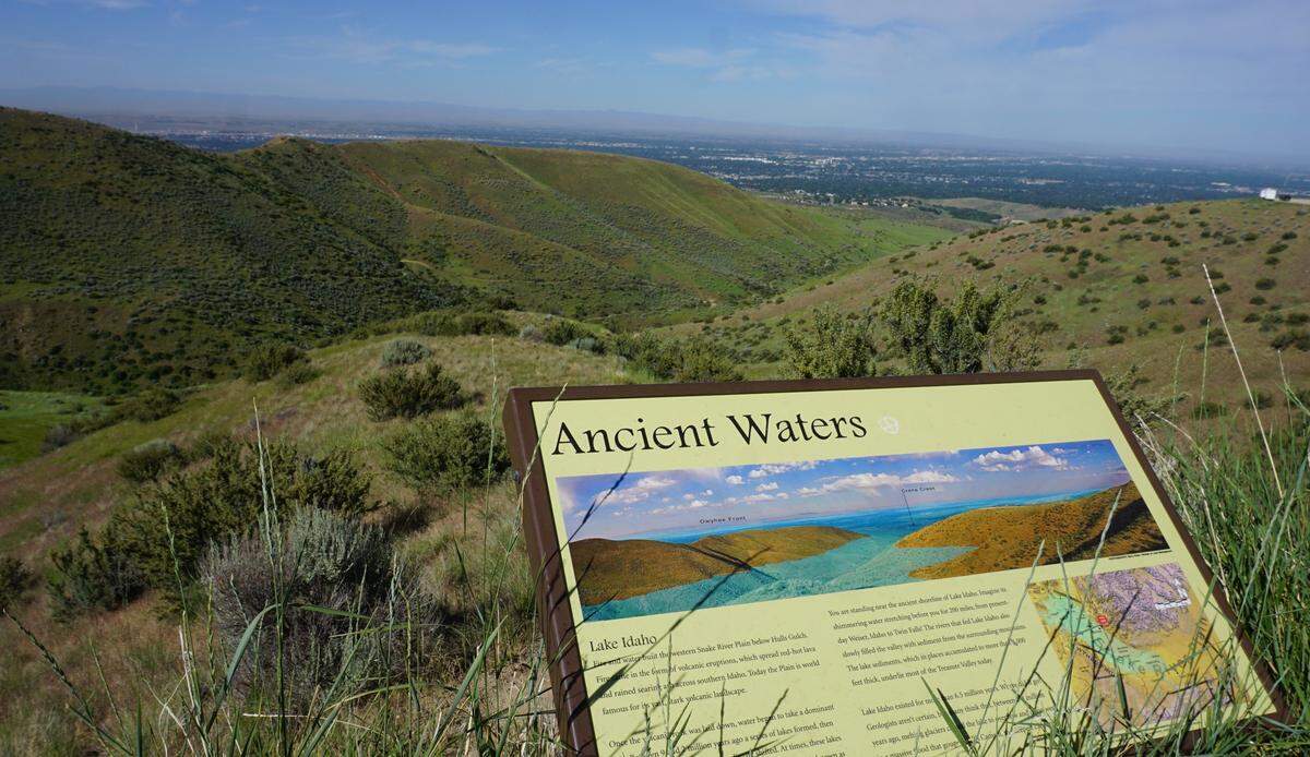 Lake Idaho’s ancient waters went all the way up to the Hulls Gulch Interpretive Trail in the Boise Foothills, where this sign is located.