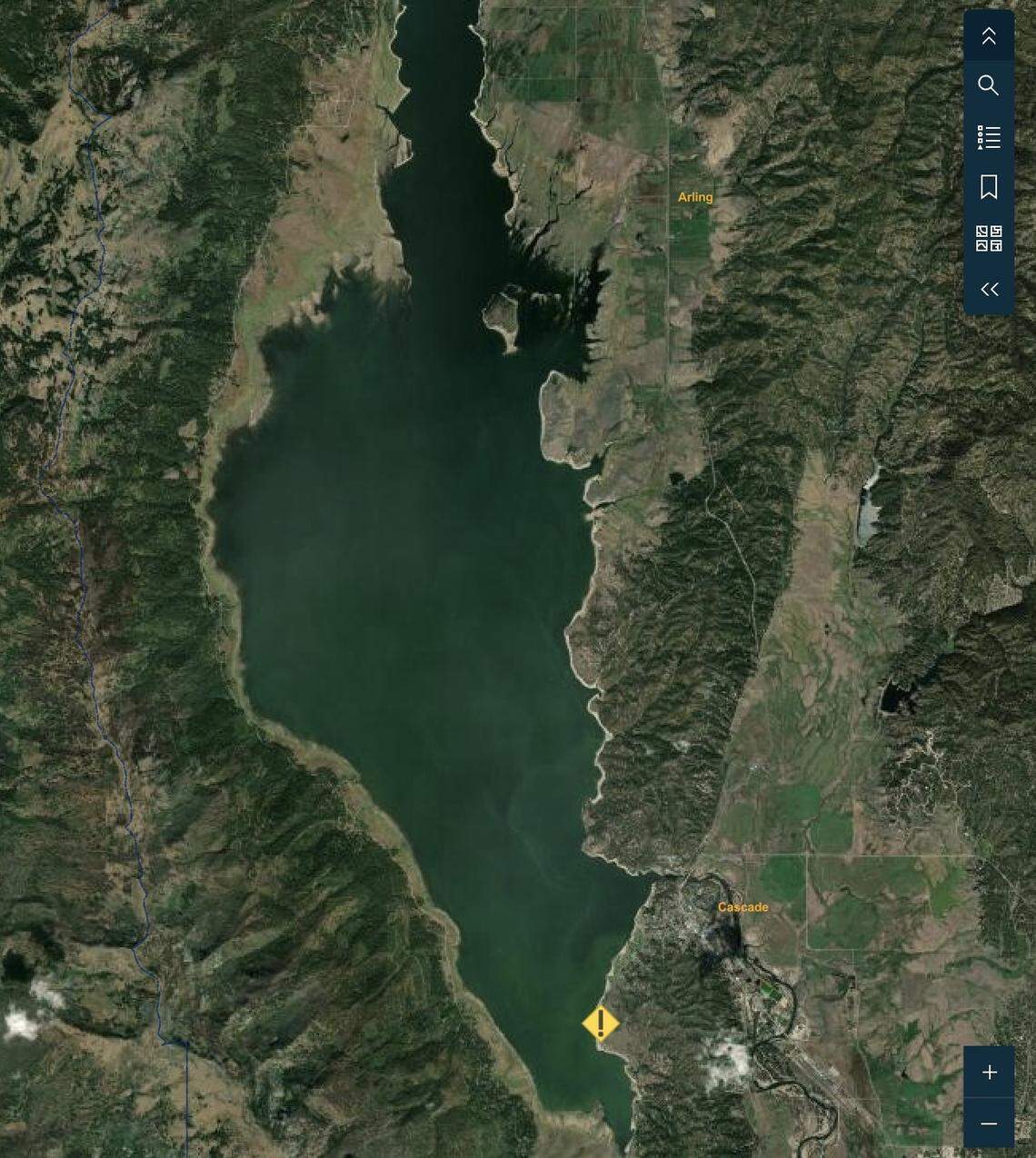 The Van Wyck Boat Ramp sits on the southeast side of Lake Cascade. The marker on the map shows where the boat ramp is located. 