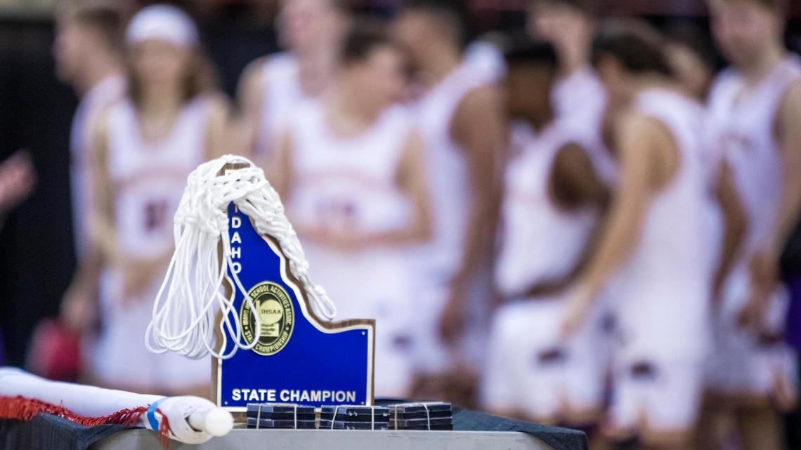 Idaho will award its six state championships in boys basketball Saturday at the Ford Idaho Center in Nampa. Garden Valley’s boys basketball team waits patiently to be award the state 1A Division II championship trophy after defeating Dietrich 88-73 Friday, March 5, 2021 at Ford Idaho Center in Nampa.