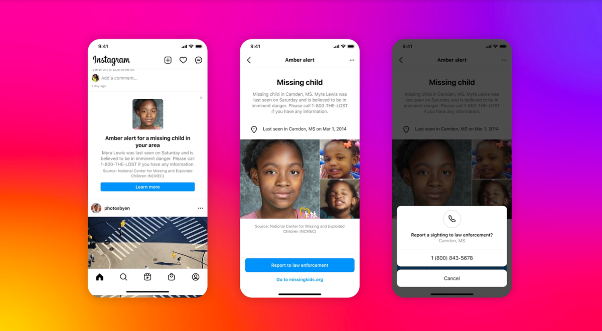 An example of what an Amber Alert will look like on Instragram.