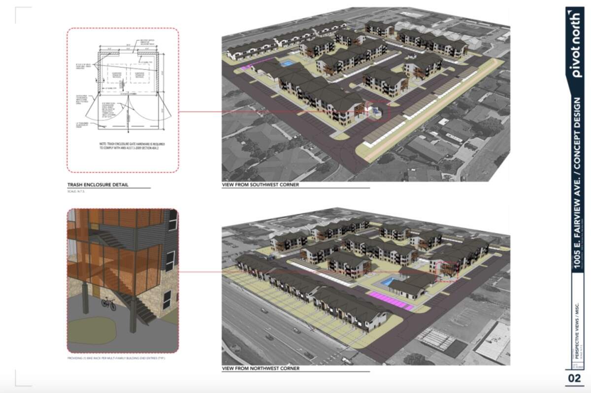 The apartment complex would include one-, two- and three-bedroom units.