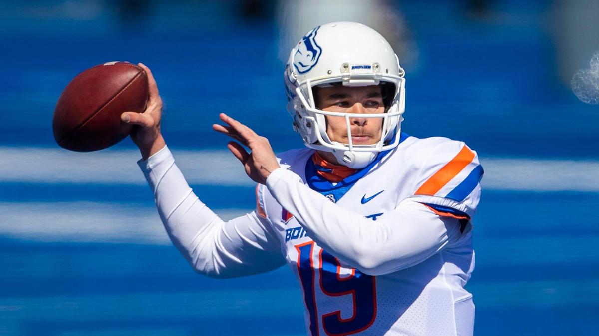 Boise State quarterback Hank Bachmeier warms up for Saturday’s spring game in front of 5,000-plus fans at Albertsons Stadium on Saturday, April 10, 2021 in Boise.