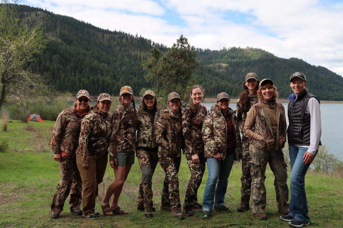Attendees of the April 2019 Artemis turkey hunting camp, held in the Nez Perce-Clearwater National Forest, pose together. Artemis is a National Wildlife Federation program that aims to involve more women in hunting, fishing and conservation.
