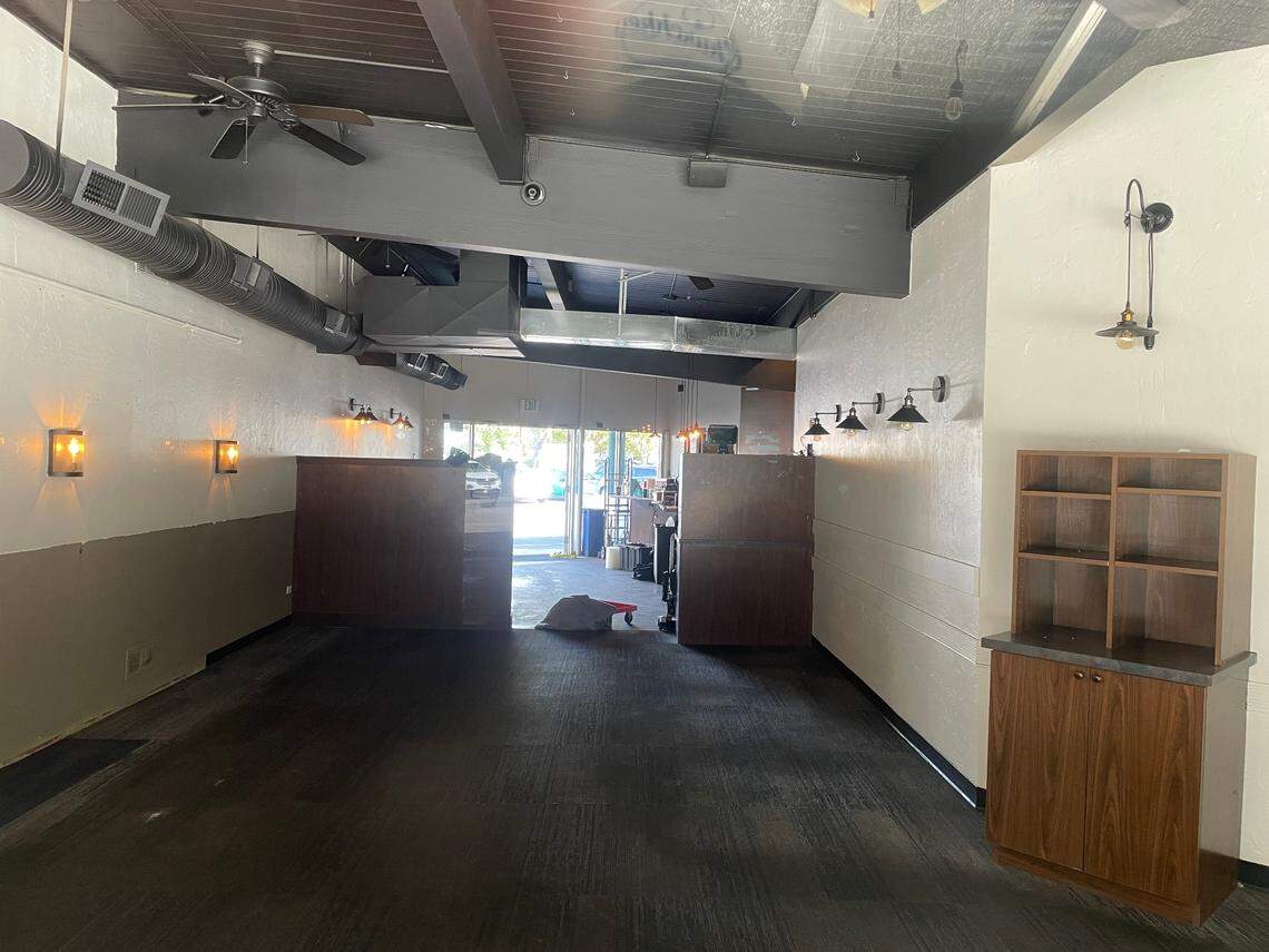 The furnishings are gone inside Bistro d’Helene.