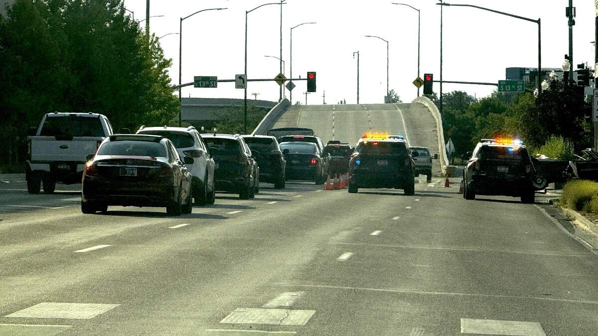 Boise Police closed two lanes on Front Street near the I-84 Connector after a vehicle crashed into a building near 13th Street.