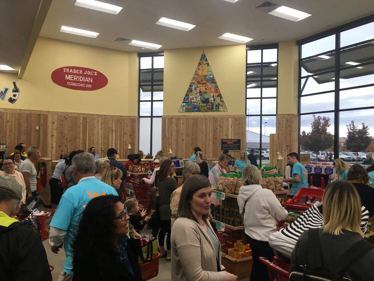 Shoppers crowd the Meridian Trader Joe’s on opening day on Thursday, Oct. 17, 2019. Photo by Steve Sinovic, Idaho Business Review.