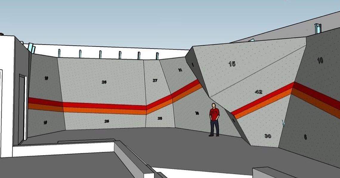 A rendering shows the proposed design for the bouldering walls at The Commons Climbing Gym in Boise.