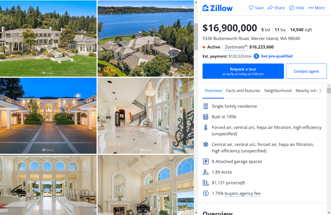 5330 Butterworth Road is the most expensive house currently on the market in Mercer Island’s 98040 zip code.