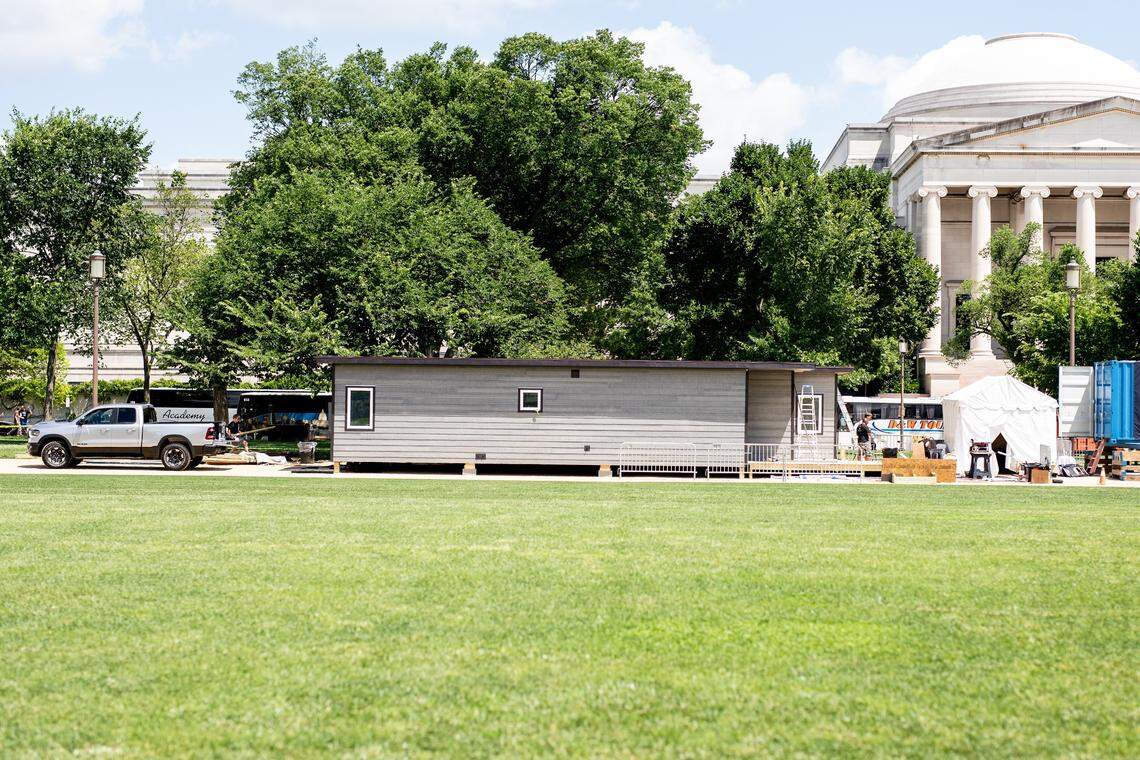 A shipping container home from Boise’s IndieDwell sits on the National Mall in Washington, D.C. The home was trucked across the country to take part in a five-day housing showcase that is expected to draw more than 2,500 people.