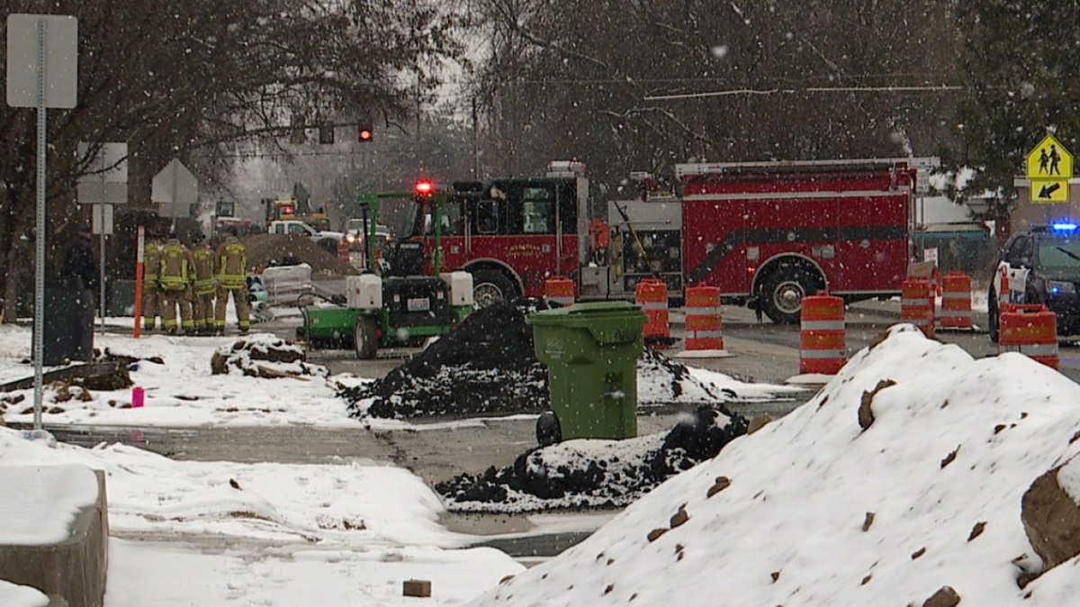 Meridian Fire personnel help work the scene of the gas leak Wednesday.