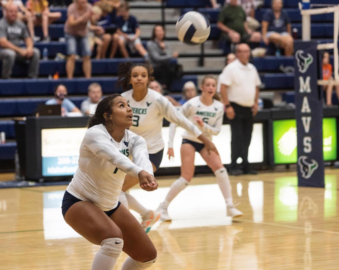 Mountain View senior outside hitter Naya Ojukwu passes the ball during the Mavericks’ match against Skyview on Thursday in Meridian.