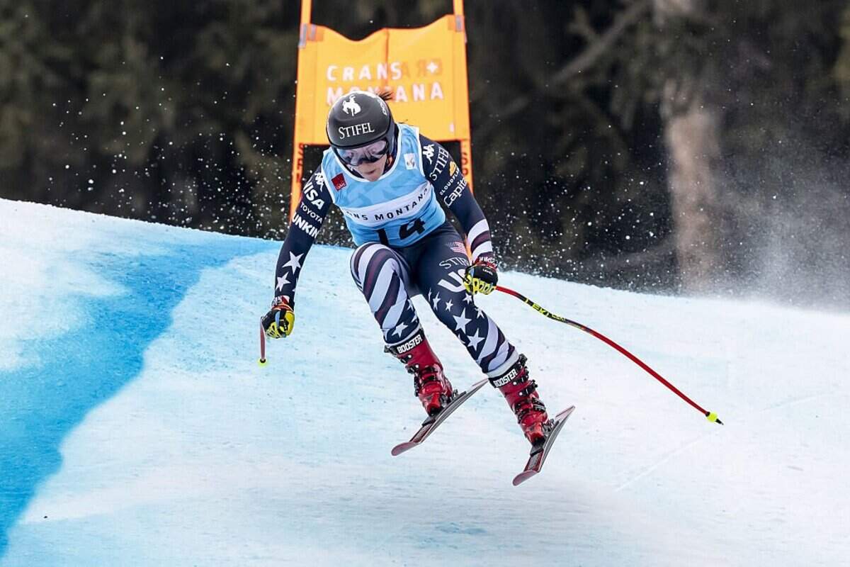 Breezy Johnson competes at the Audi FIS Alpine Ski World Cup women's downhill training on Jan. 28 in Crans Montana, Switzerland.