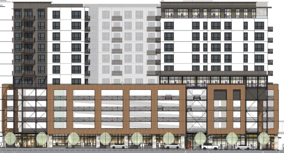 An architect’s rendering of the 8th Street side of the 12-story building on South 8th, between River and Fulton streets, proposed by Boise’s Wilcomb LLC and San Diego’s Global Senior Housing. Provided by Capital City Development Corp.