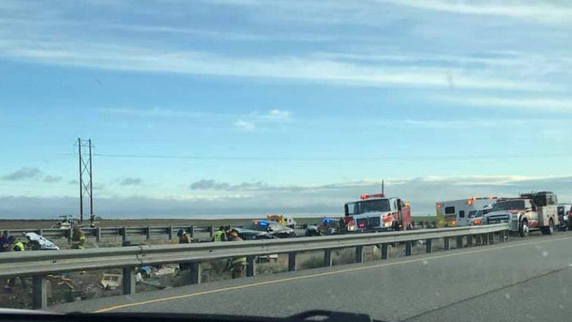 The scene of the truck crash in eastern Idaho on Friday.