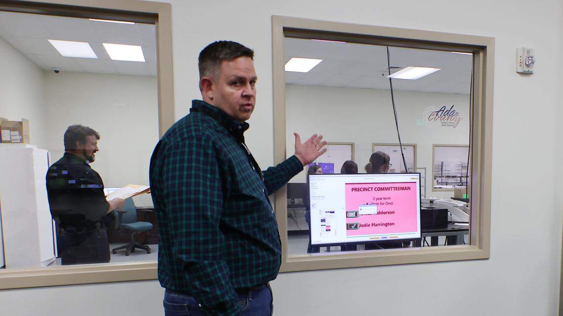 In May, County Clerk Trent Tripple demonstrated how election workers manually review absentee ballots that have an “over-vote,” in which the voter selected more than the number of candidates allowed.