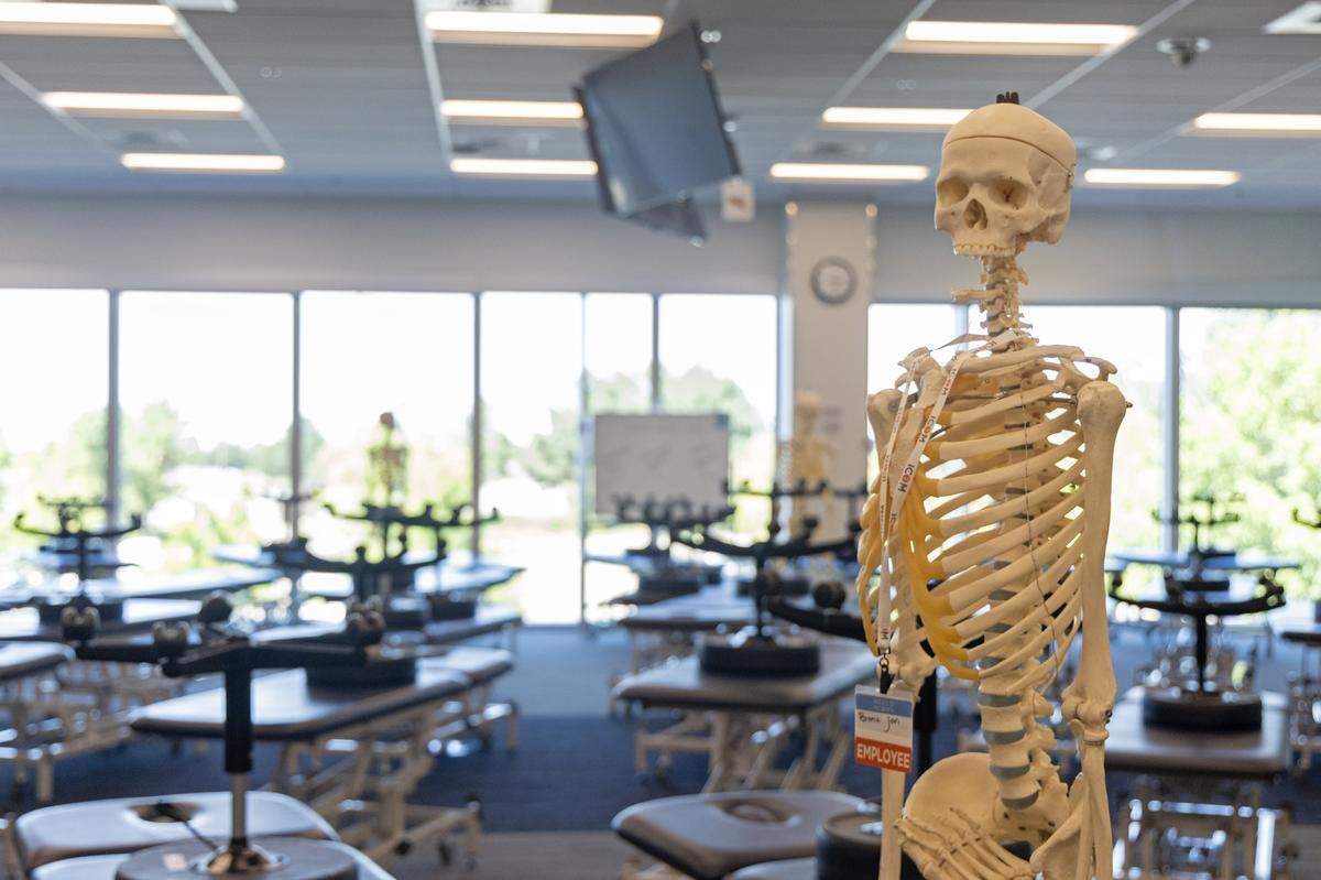 ICOM’s Osteopathic Manipulative Medicine lab, where students practice hands-on techniques to study the musculoskeletal system. The lab is a cornerstone of the college’s osteopathic approach, according to spokesperson Stephanie Dillon.