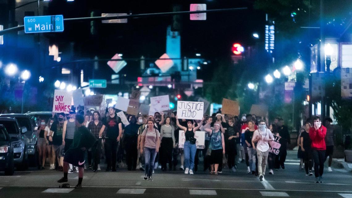 Black Lives Matter protesters march through Downtown Boise on Capitol Boulevard on June 3.