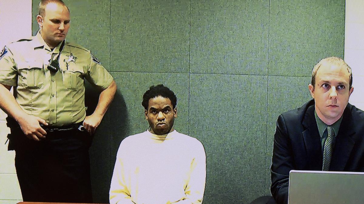 Timmy Earl Kinner Jr., the man accused of stabbing nine people, including six children at Wylie Street Station apartments, appeared in court via video from the jail with attorney Brian Marx, right, on July 16, 2018. The preliminary hearing was continued until Aug. 14.