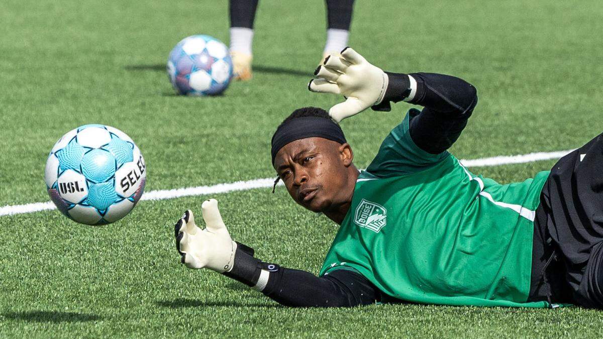 Athletic Club Boise goal keeper Joseph Andema runs drills with teammates in front of fans at AC Boise’s Fan Fest, Saturday, March 28, 2026.