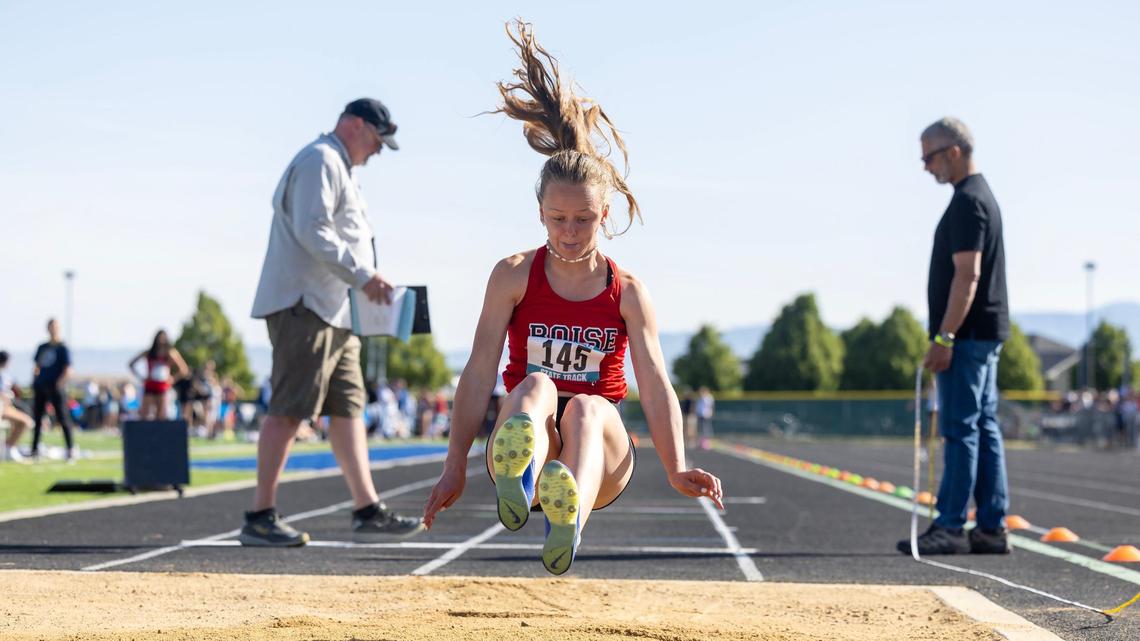 Boise’s Autumn Shomaker won the 5A girls long jump for the second year in a row.