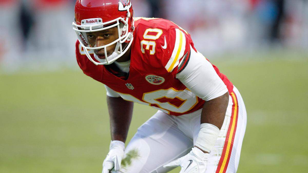 Jalil Brown, shown in this 2012 photo while he was playing for the Kansas City Chiefs, was named the cornerbacks coach at Boise State on Friday.