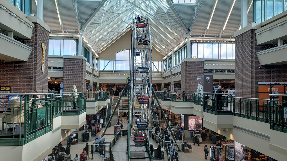 Scheels sporting goods stores are known for their 65-foot-high Ferris wheels. This one is located in a store at The Legends at Sparks Marina shopping center in Sparks, Nevada.