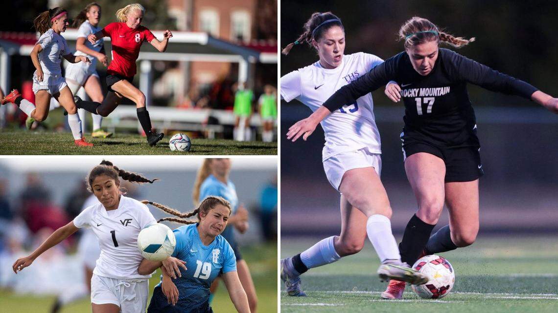 Clockwise from top left, Boise’s Logan Smith, Timberline’s Afton Rasco and Rocky Mountain’s Violet Rademacher, and Vallivue’s Alondra Osuna were all elected to their league’s all-conference teams.