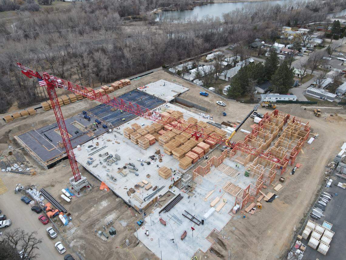 This recent photo shows construction of three apartment buildings underway at 521 E. 41st St. in Garden City. Construction on these three buildings is about 35% done with completion anticipated for early 2024.