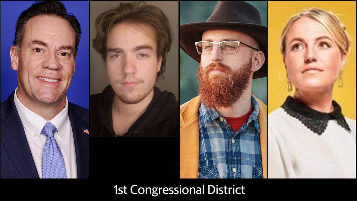 The U.S. House candidates for Idaho’s 1st Congressional District (from left to right): Incumbent Republican Congressman Russ Fulcher, Constitution Party candidate Brendan J. Gomez, Libertarian Party candidate Matt Loesby, and Democratic candidate Kaylee Peterson.