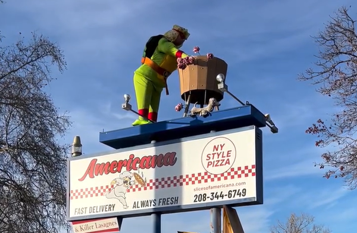 Betty the Washerwoman has become a Teenaje Mutant Ninja Turtle outside soon-to-open Americana Pizza.