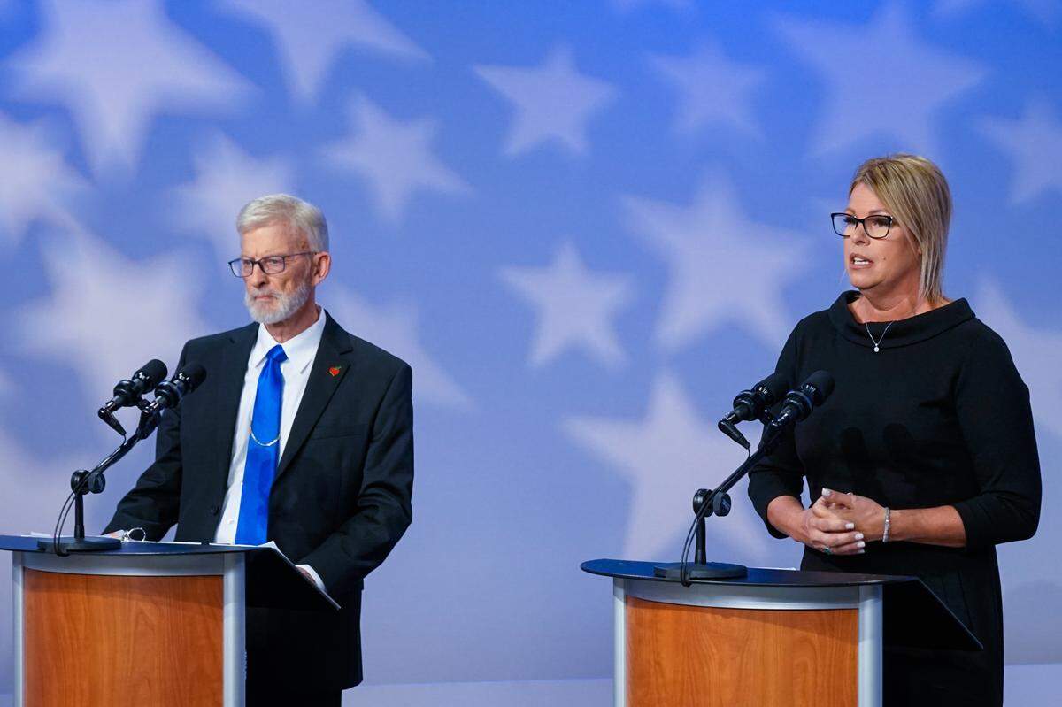 Candidates for superintendent of public instruction Terry Gilbert and Debbie Critchfield debate ahead of the Nov. 8 general election.