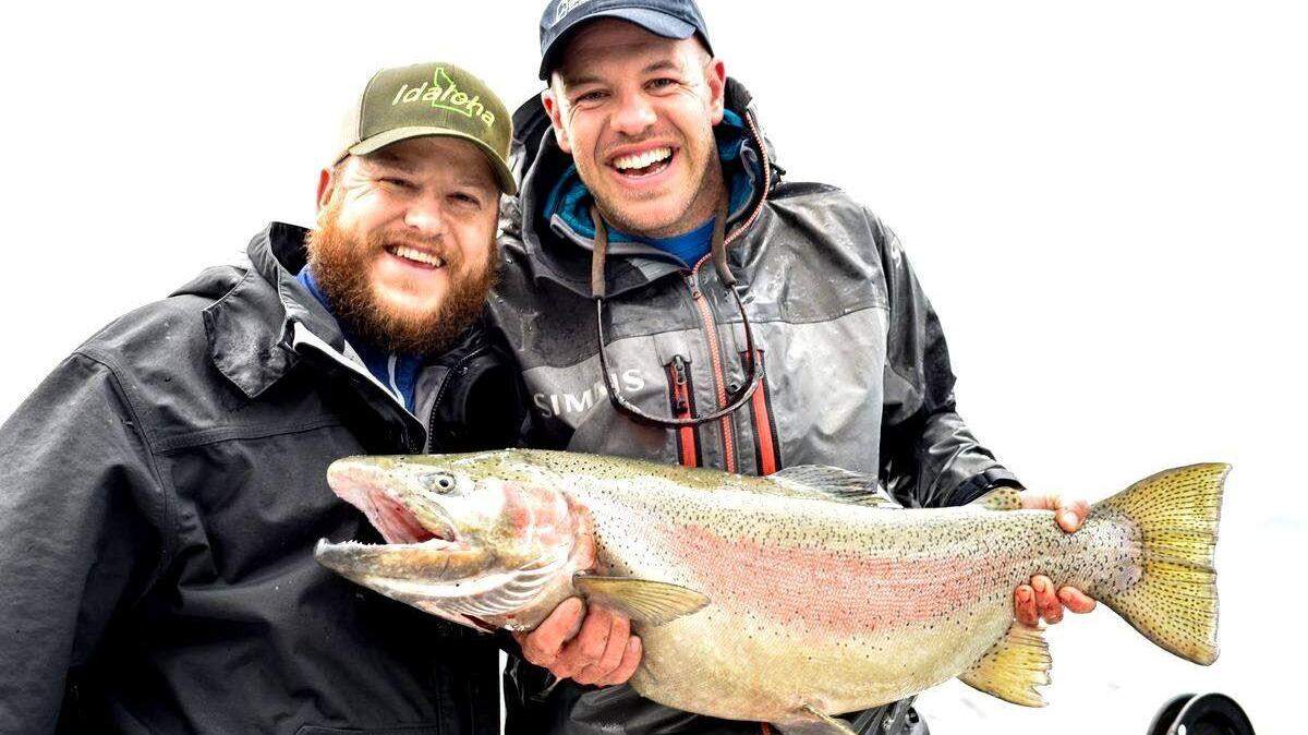 Carson Jeffres, right, with his cousin Nathan Jeffres, of Sandpoint, holds a 22-pound rainbow trout he caught last year in Lake Pend Oreille.
