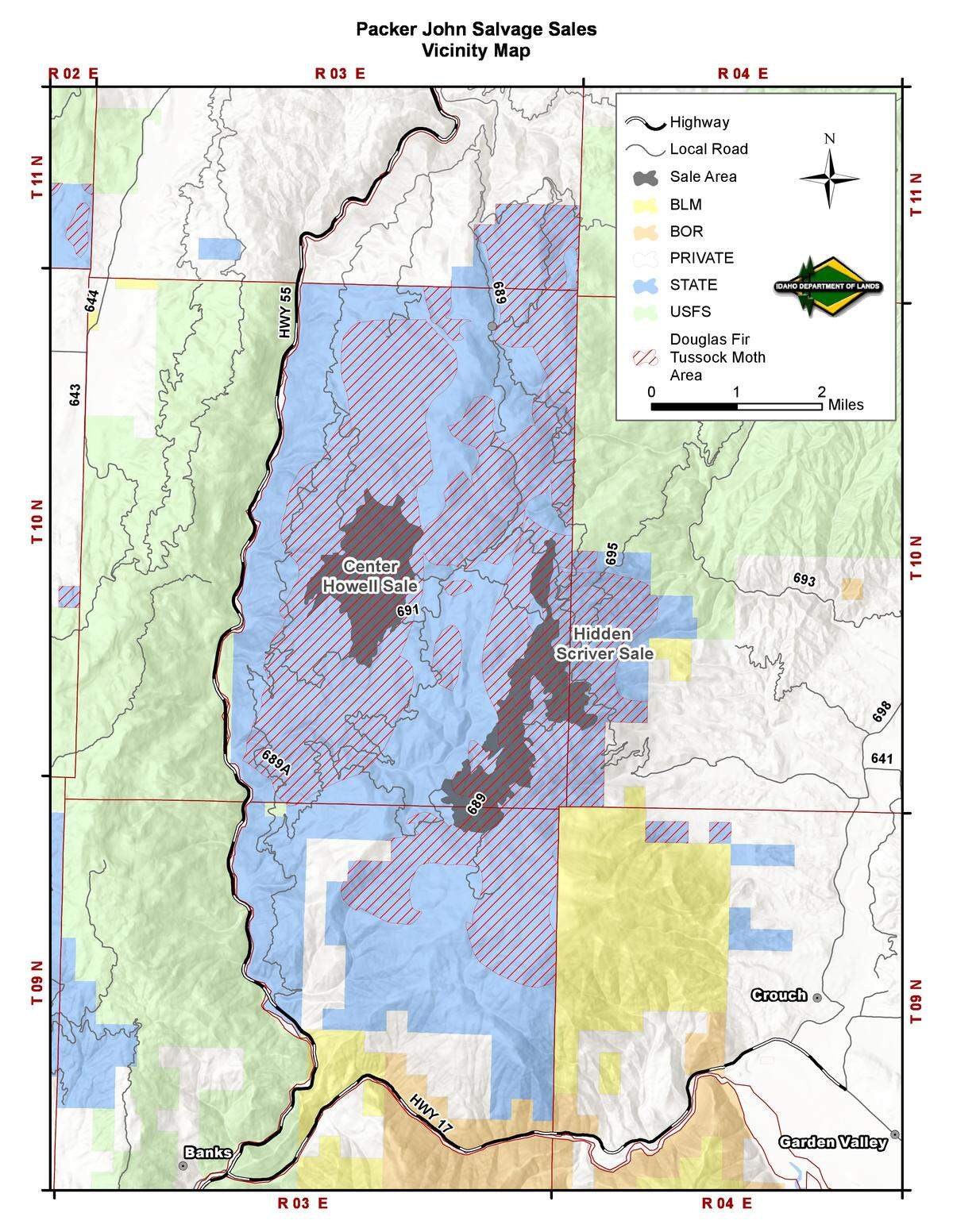 Two auctions this summer will lead to the removal of dead and dying trees damaged by tussock moths from nearly 2,000 acres of Idaho’s Packer John State Forest north of Banks.